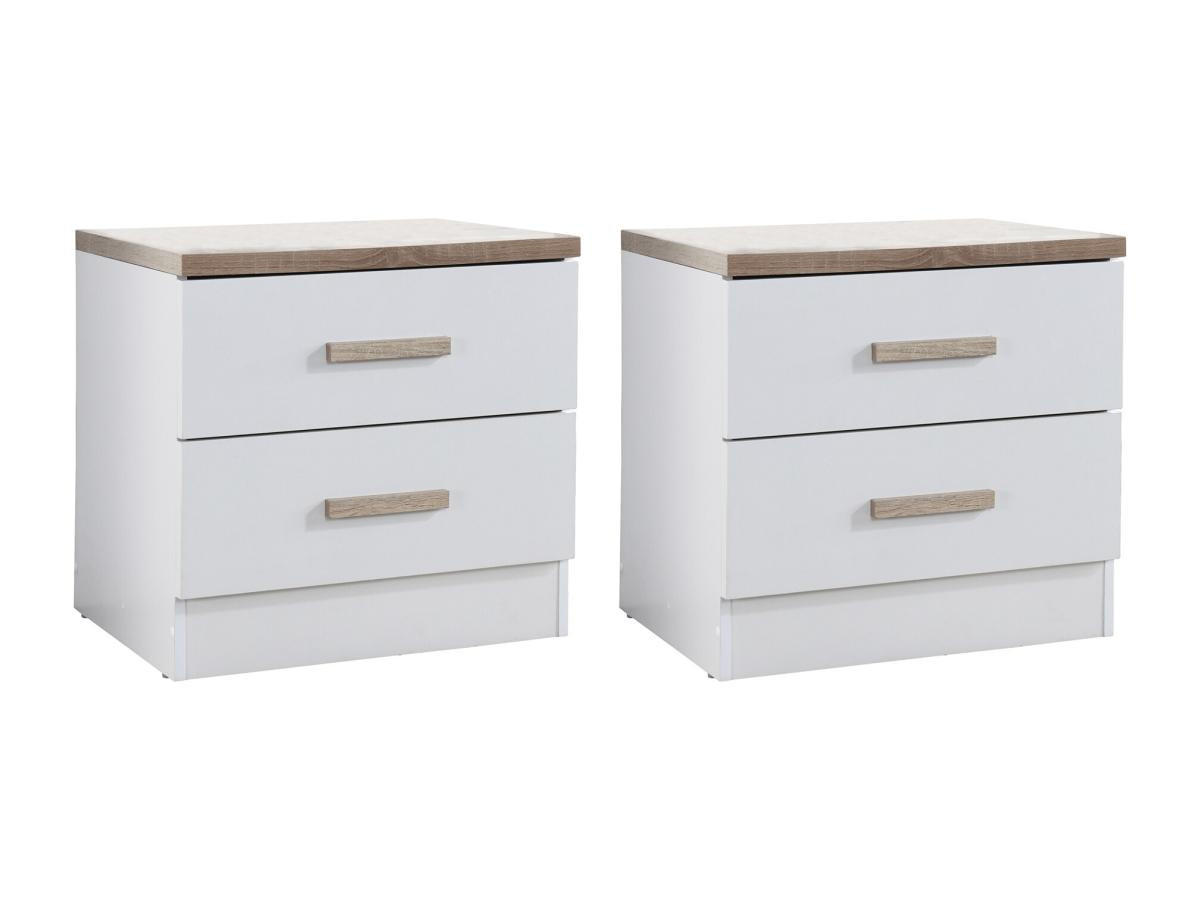 2ER-SET Nachttische mit 2 Schubladen - Weiß und Holzfarben - SKAIDO - Naturfarben, Holz (40/50/50cm) - Vente-Unique