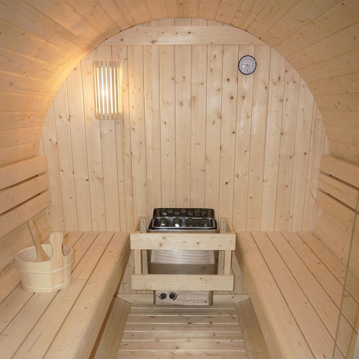 FASSSAUNA Spitzbergen 180 cm mit 6 kW Saunaofen (4 Personen) - Naturfarben, Holz (191/193/180cm) - Artsauna