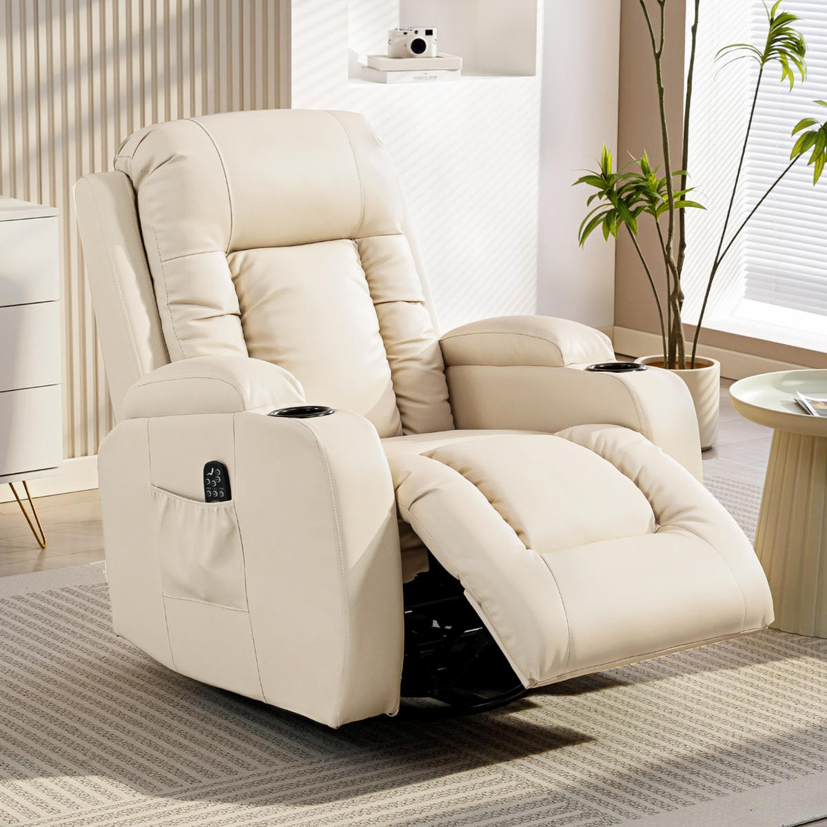 MASSAGESESSEL DE-15444 8 Massagepunkte mit Heizung und 360° Drehung Creme - Creme, Leder (82/103/99cm) - ComfortXL