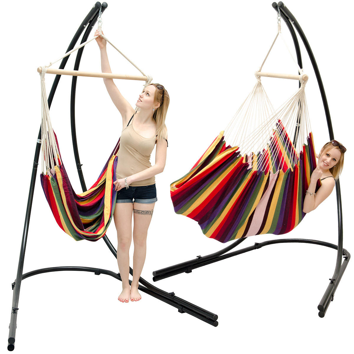XL HÄNGESTUHL mit Gestell 210/140 cm , Multicolor/Schwarz - Multicolor, Textil (140/210/160cm) - Amanka