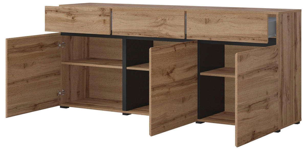 SIDEBOARD Cross Wotan Eiche / schwarz 180 / 40 / 78,3cm - Eiche Wotan/Schwarz, Holz/Holzwerkstoff (180/40/79cm) - Feldmann-Wohnen