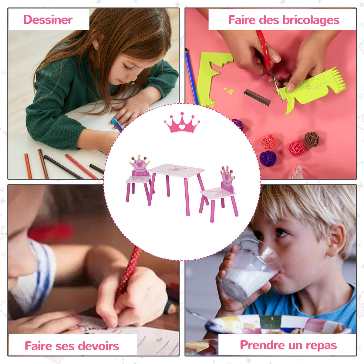 KINDERSITZGRUPPE DE-17499 3-teilig mit Kronenmotiv Rosé - Pink, Holzwerkstoff (34/42/55cm) - ComfortXL