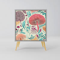 SIDEBOARD FUNGUS FANTASY, Grau, 57,5x42x75,5 cm, Goldfarbene Metallfüße - Goldfarben/Multicolor, Holzwerkstoff/Metall (57.5/75.5/42cm) - SpaceRebels