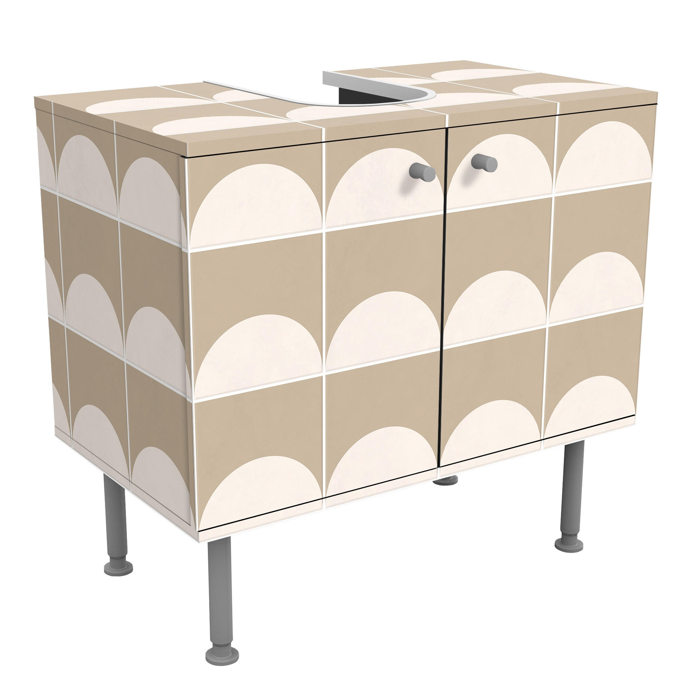WASCHBECKENUNTERSCHRANK Fliesen mit Halbkreisen Beige 60/55/35 cm - Beige, Holzwerkstoff (60/55/35cm) - Bilderwelten
