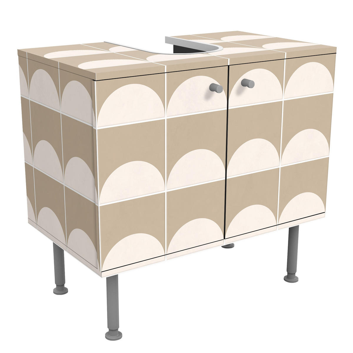WASCHBECKENUNTERSCHRANK Fliesen mit Halbkreisen Beige 60/55/35 cm - Beige, Holzwerkstoff (60/55/35cm) - Bilderwelten