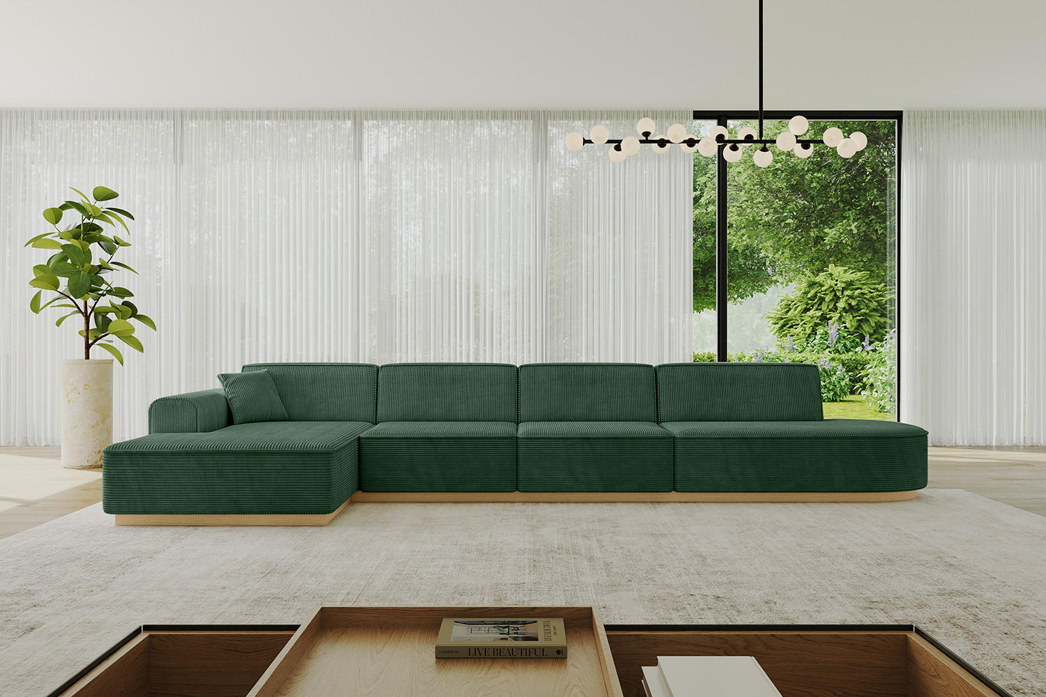 ECKSOFA Ottomane Links IREA-L3-v2 - 403x165x81 cm Grün - Grün, Holzwerkstoff/Textil (403/165cm) - ALTDECOR