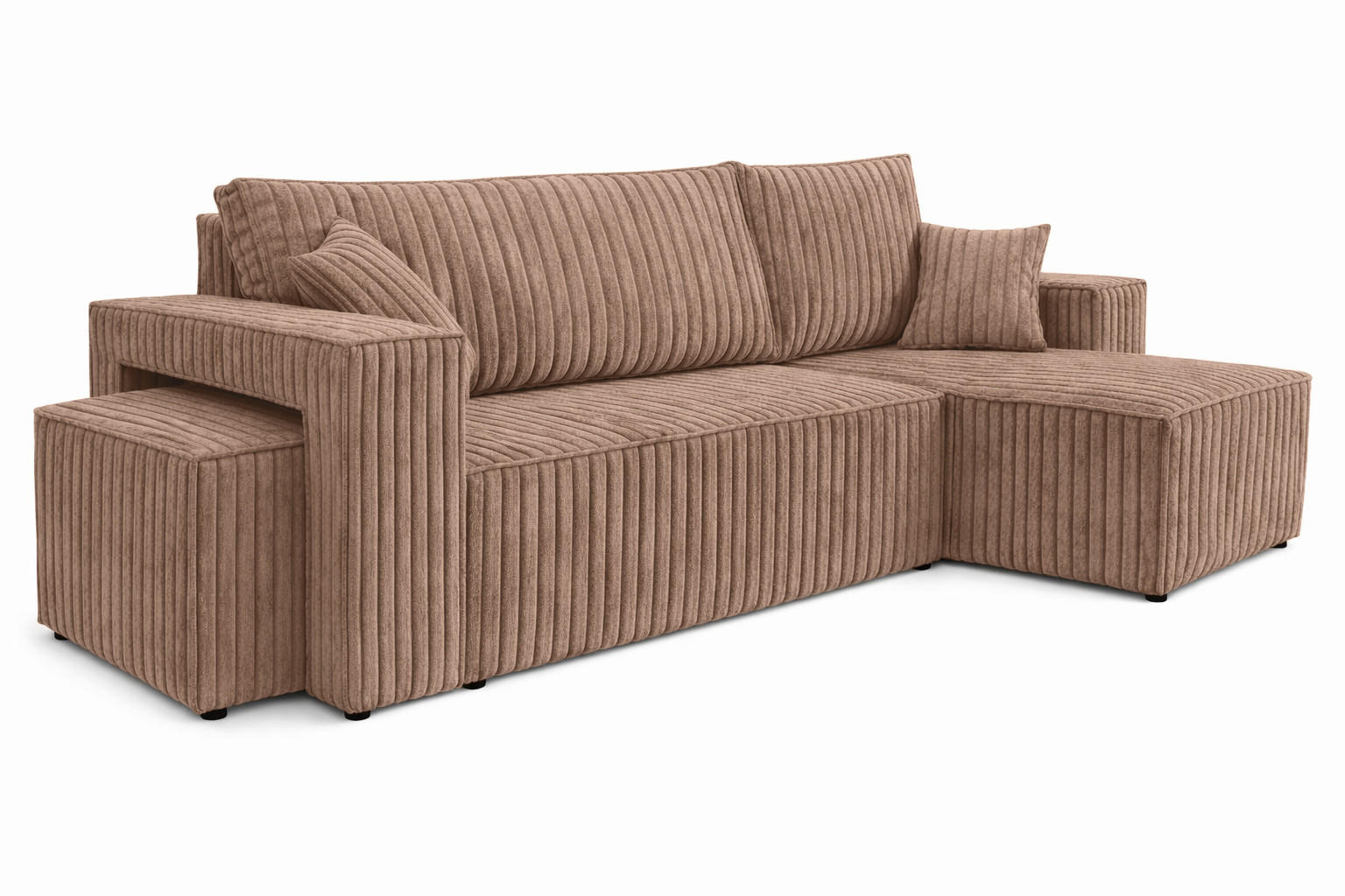 ECKSOFA Mit Schlaffunktion Und Pouf, Cordstoff Tilia, Braun, Rechts, Best L Mit Pouf - Braun, Holz (244/145cm) - Kaiser Möbel