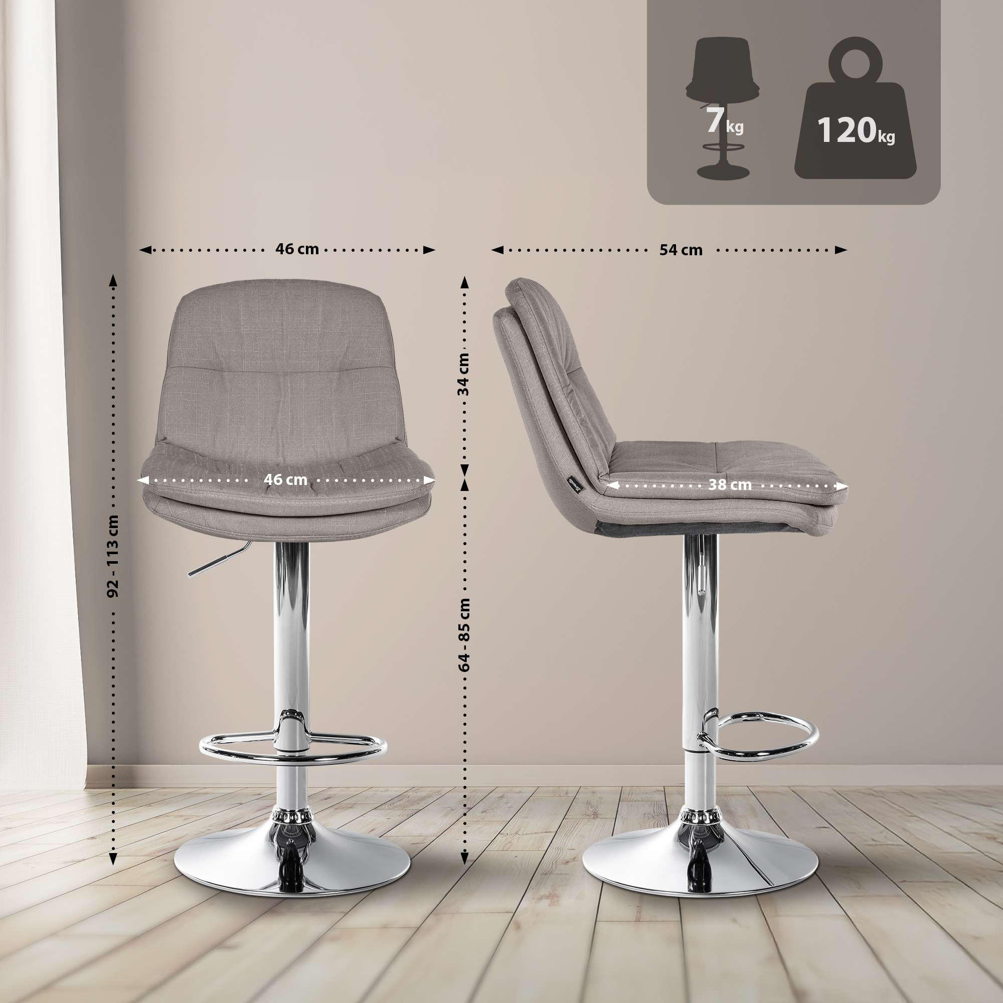 Thumbnail - CLP Barhocker, Grau, Textil, 46x92x54 cm, Esszimmer, Barmöbel, Barhocker