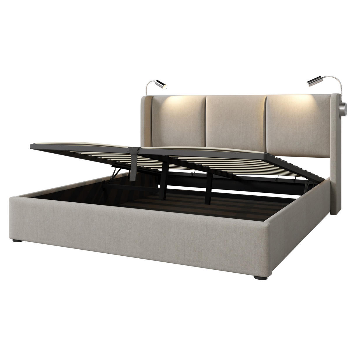 POLSTERBETT mit Bettkasten 160x200 cm Leinen Beige - Beige, Metall (160/200cm) - Meubliv