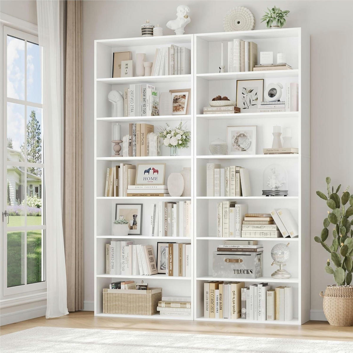 BÜCHERREGAL 7 Fächer weiß 209,5 x 60 x 23,5 cm - Weiß, Holzwerkstoff (60/210/23.5cm)