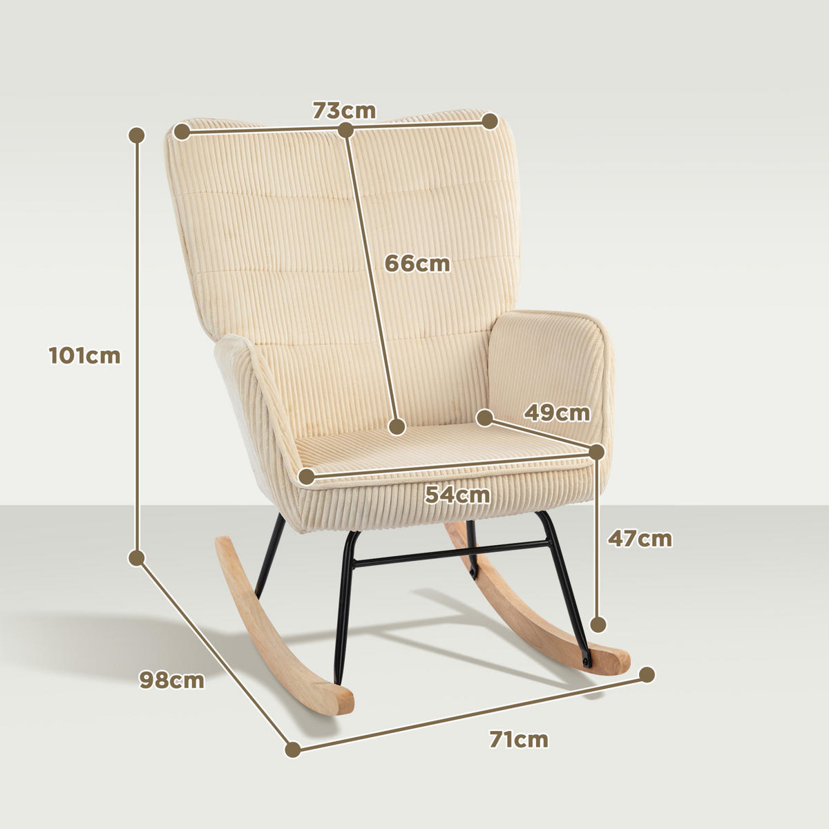 SCHAUKELSTUHL 98/71/101 cm Beige aus Holz mit Armlehnen - Beige, Holz (98/101/71cm) - OKWISH
