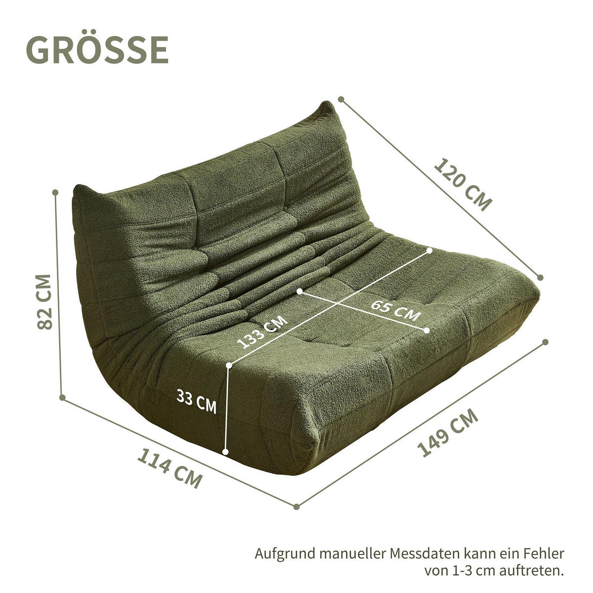 LIEGESESSEL 149/120/82 cm Grün Ergonomische Unterstützung für Schlafzimmer Wohnzimmer - Grün, Textil (120/82/149cm) - OKWISH