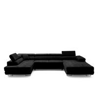 ECKSOFA U-Form WILD U Links mit Schlaffunktion 130x260 Chenille Schwarz - Silberfarben/Schwarz, Holz/Textil (350/90/203cm) - Muffo