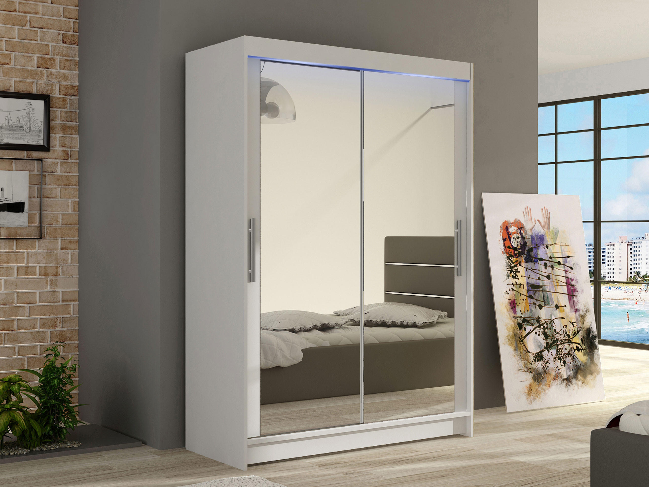 KLEIDERSCHRANK Miami VII, mit RGB LED Beleuchtung - Silberfarben/Weiß, Holzwerkstoff/Kunststoff (120/200/58cm) - MIRJAN24