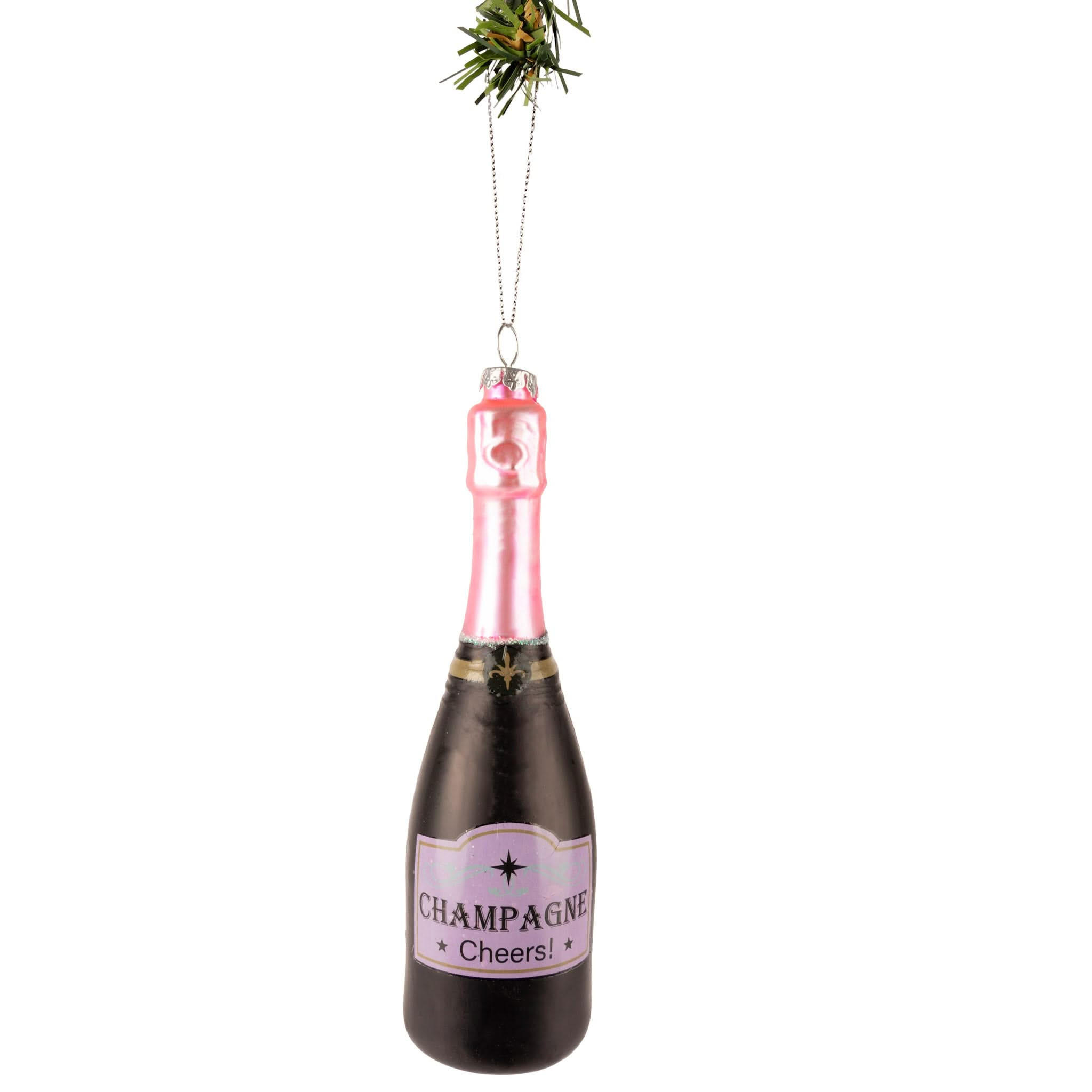 WEIHNACHTSKUGEL Champagnerflasche 17 cm - Schwarz, Glas (5/17/1cm)