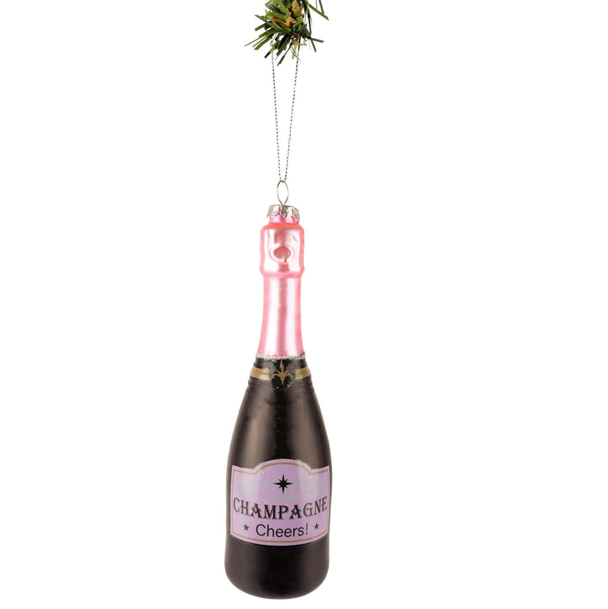 WEIHNACHTSKUGEL Champagnerflasche 17 cm - Schwarz, Glas (5/17/1cm)