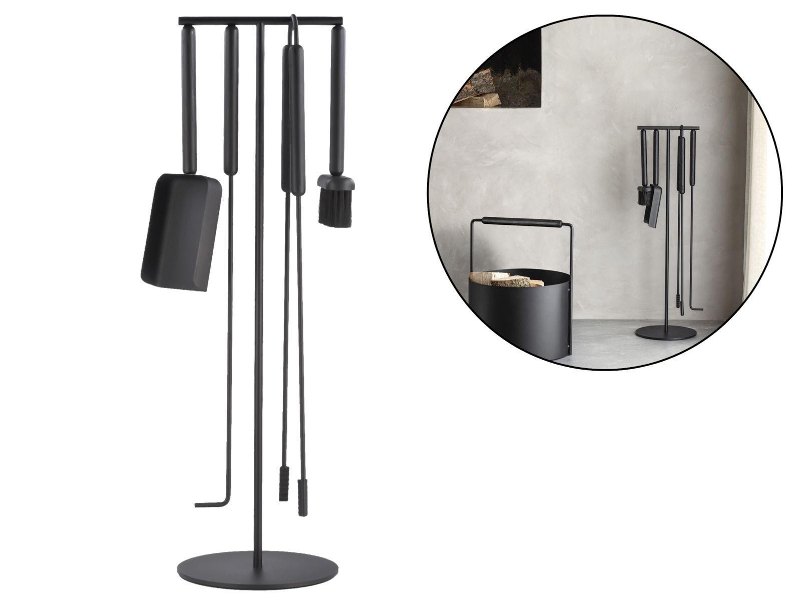 KAMINGARNITUR Ashi 5tlg schwarz Kaminbesteck Set - Schwarz, Metall (22/75/22cm) - Blomus
