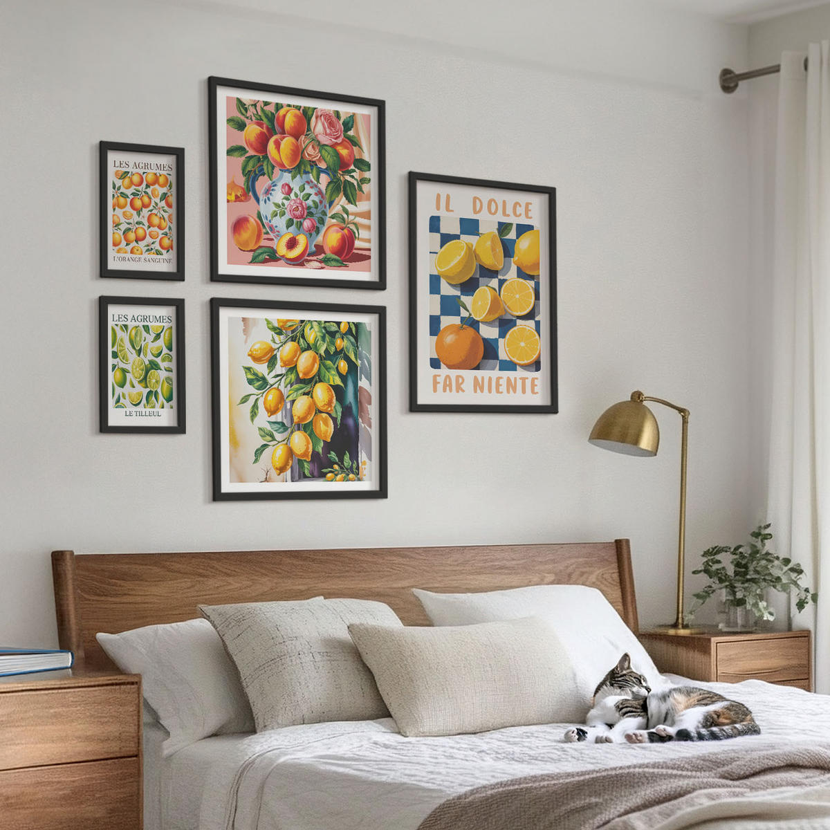 BILDER SET 5er Set - 50x50 cm & 20x30 cm & 40x60 cm Schwarzer Rahmen - Zitronenbäume im Topf - Schwarz, Kunststoff (40/60cm) - TULUP