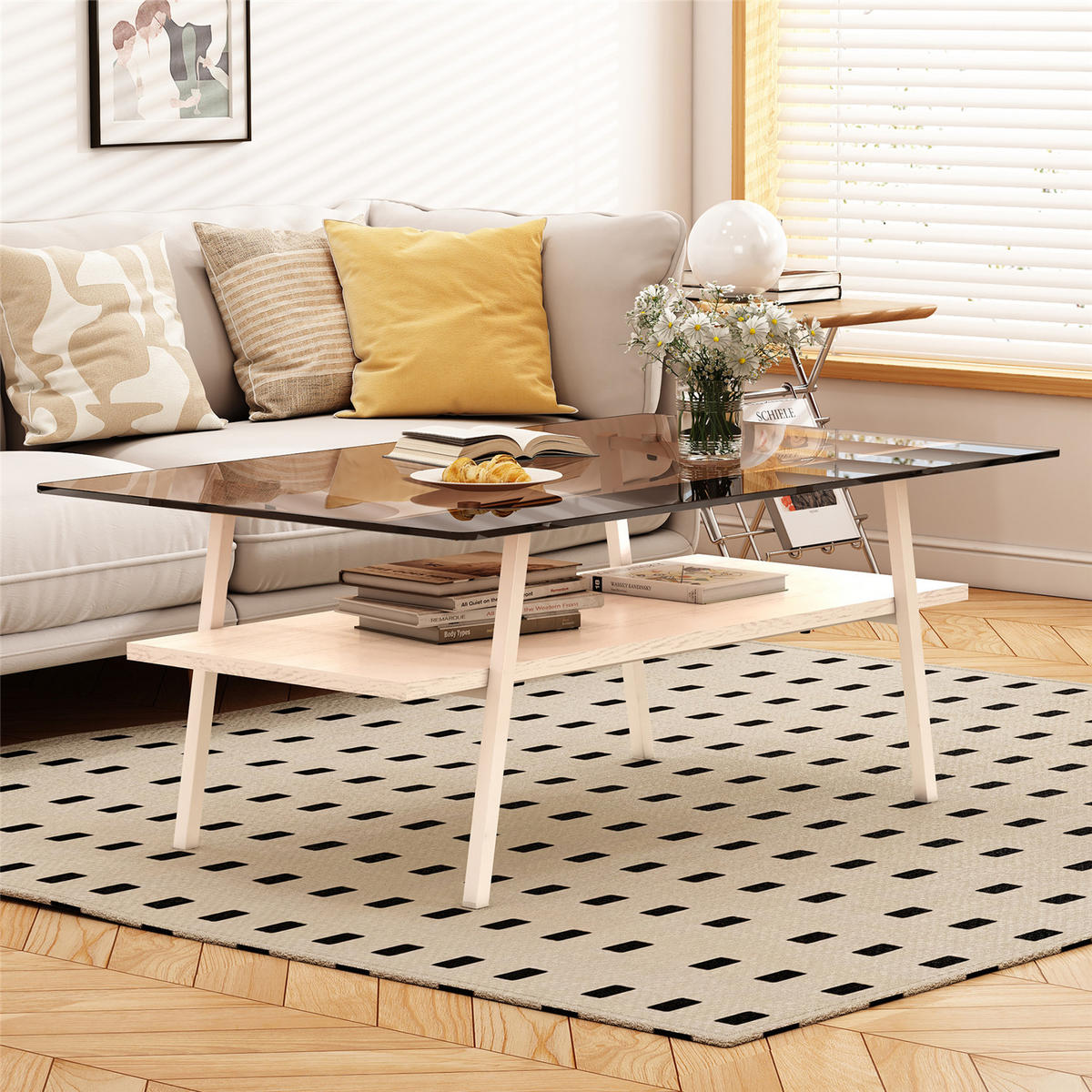 COUCHTISCH Glasplatte mit Metallgestell - Weiß, Glas (58/98/42.5cm) - Kaket
