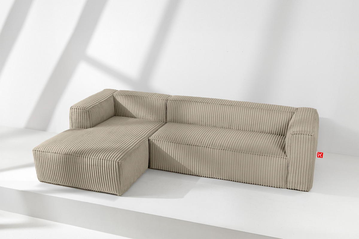 ECKSOFA-LINKS FEROX Modern, Cord-Stoff, beige - Beige, Textil (305/175cm) - KONSIMO®