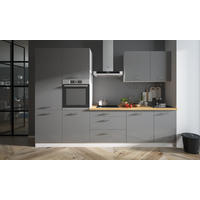 KÜCHENLEERBLOCK Essen Trend weiß / graphit hochglanz - eiche lancelot 8-teilig - Graphitfarben/Weiß, Holzwerkstoff (310/207/60cm) - Feldmann-Wohnen