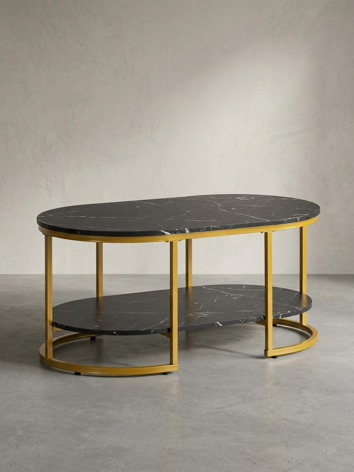 COUCHTISCH mit Marmor Optik, rechteckig, Ablage, goldenes Metallgestell, Schwarz 100x60x45 cm - Goldfarben/Schwarz, Holzwerkstoff/Metall (60/100/45cm) - KADIMA DESIGN