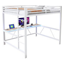 HOCHBETT 160x200 cm in Weiß mit Schreibtisch und LED-Beleuchtung - Weiß, Holzwerkstoff (160/200cm) - IVMEU