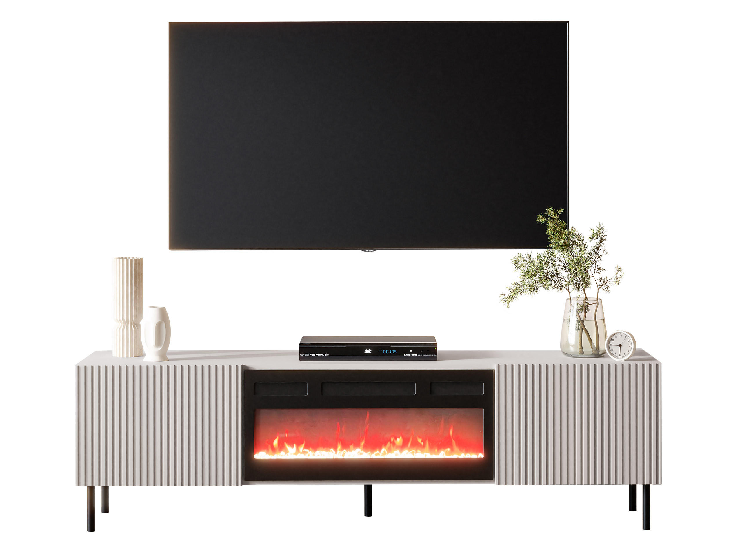 TV-ELEMENT Aruba 2D 181 mit Kamin - Schwarz/Naturfarben, Holzwerkstoff (181/53/42cm) - MIRJAN24