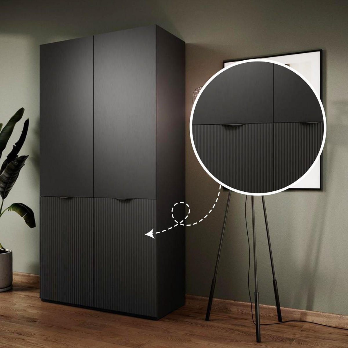 KLEIDERSCHRANK Sandbox Nova Schwarz, Drehtürenschränk - Schwarz, Holzwerkstoff (101/200/51cm) - Bettso