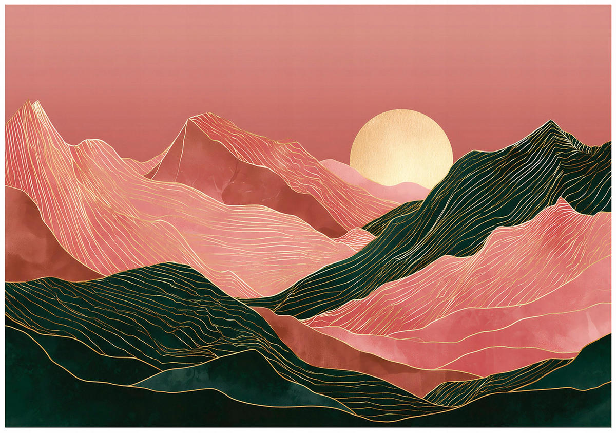 FOTOTAPETE Gebirge Art Deco Rosa 250x175 cm - Multicolor, Papier (250/175cm) - Wallarena