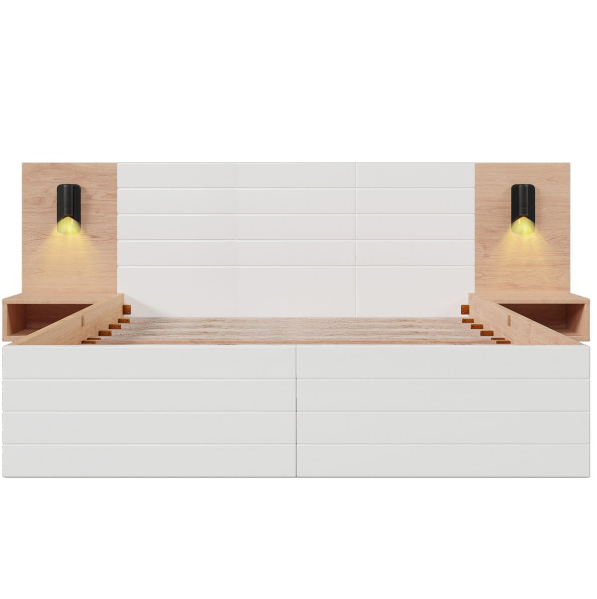 POLSTERBETT aus Massivholz und MDF 140x200 cm in Weiß mit USB & Leselicht - Weiß, Holzwerkstoff (140/200cm) - Modfu