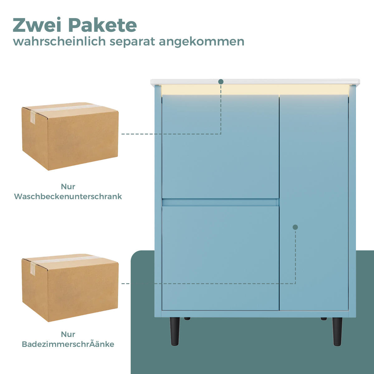 WASCHTISCHKOMBI 61/46.5/87 cm Blau mit 2 Schubladen, ohne Wasserhahn - Blau, Holz/Holzwerkstoff (46.5/87/61cm) - Oxeza