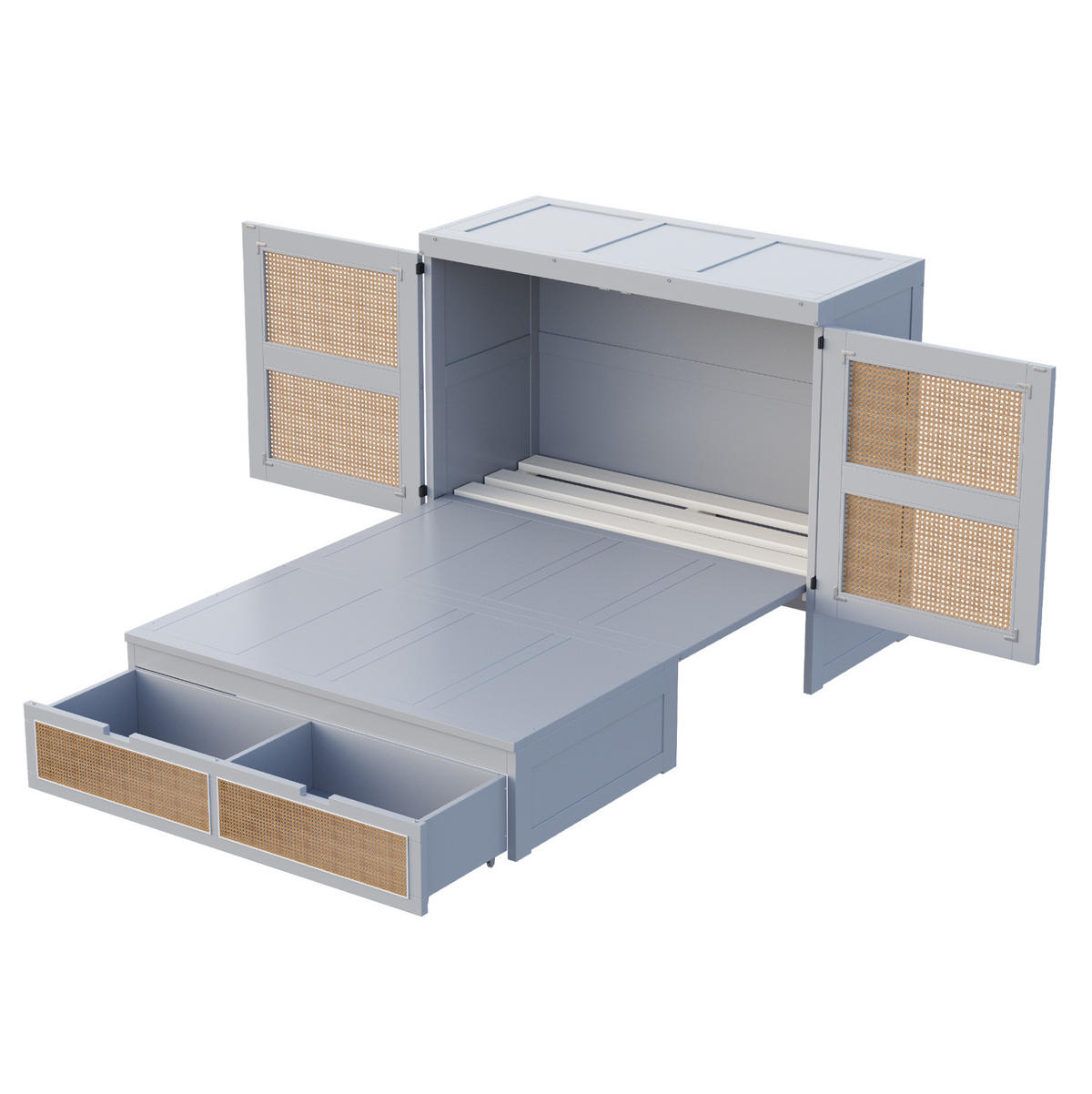 BETT 140/200 cm klappbar inkl. Lattenrost und Stauraumschubladen in Grau - Grau, Holz (140/200cm) - BEAOK
