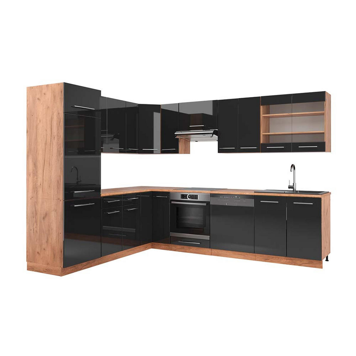 ECKKÜCHE Fame-Line Anthrazit Hochglanz/Goldkraft Eiche 227 x 287 cm AP Eiche - Honigeiche/Anthrazit, Holzwerkstoff (227/81.6/60cm) - Vicco