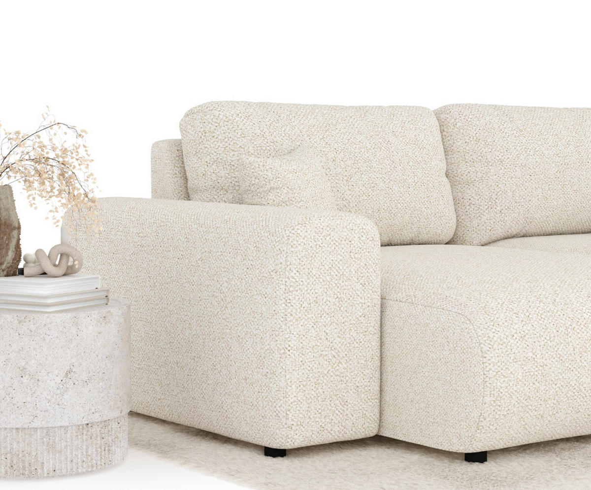 ECKSOFA Zanzibar Creme Plüschstoff - Creme/Schwarz, Holz/Holzwerkstoff (237/144cm) - Maison de Reve