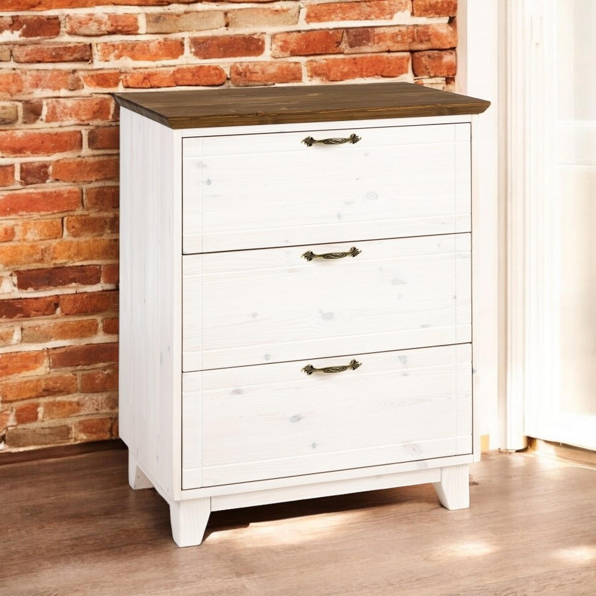 KOMMODE 74 cm - Dunkelbraun/Weiß, Holz (74/89/47cm) - MSL wooden furniture