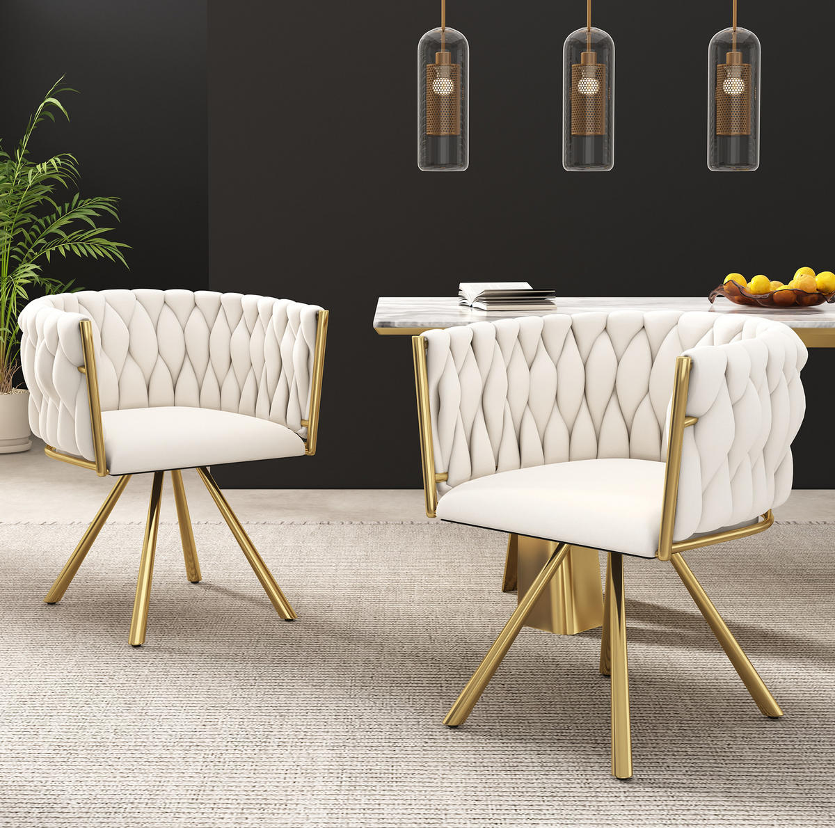 ESSZIMMERSTUHL 6er-Set drehbar Samt Beige/Gold - Beige, Metall (54/72/59.1cm) - Meubliv