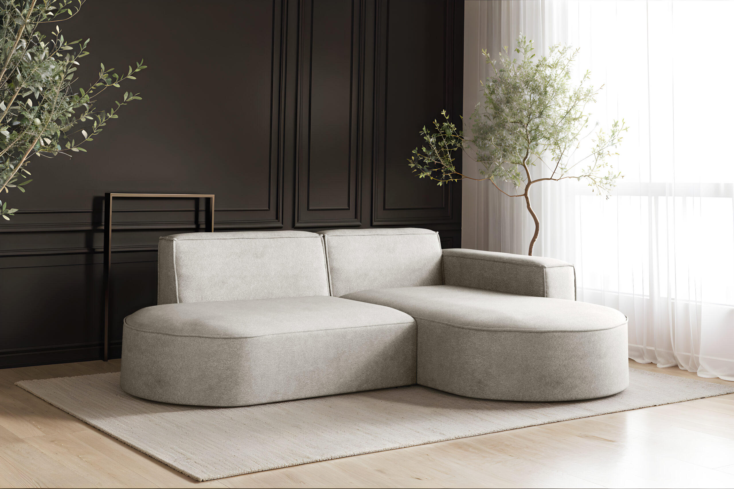 ECKSOFA Modena Modern Und Komfort Velours Stoff Salvador Rechts Hellgrau - Hellgrau, Holz/Textil (236/165cm) - Kaiser Möbel