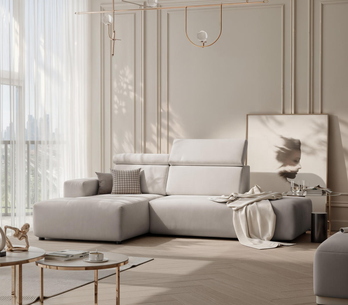 ECKSOFA RICO Links, Stoff Hellgrau - Hellgrau, Textil (260/186cm) - Idohome