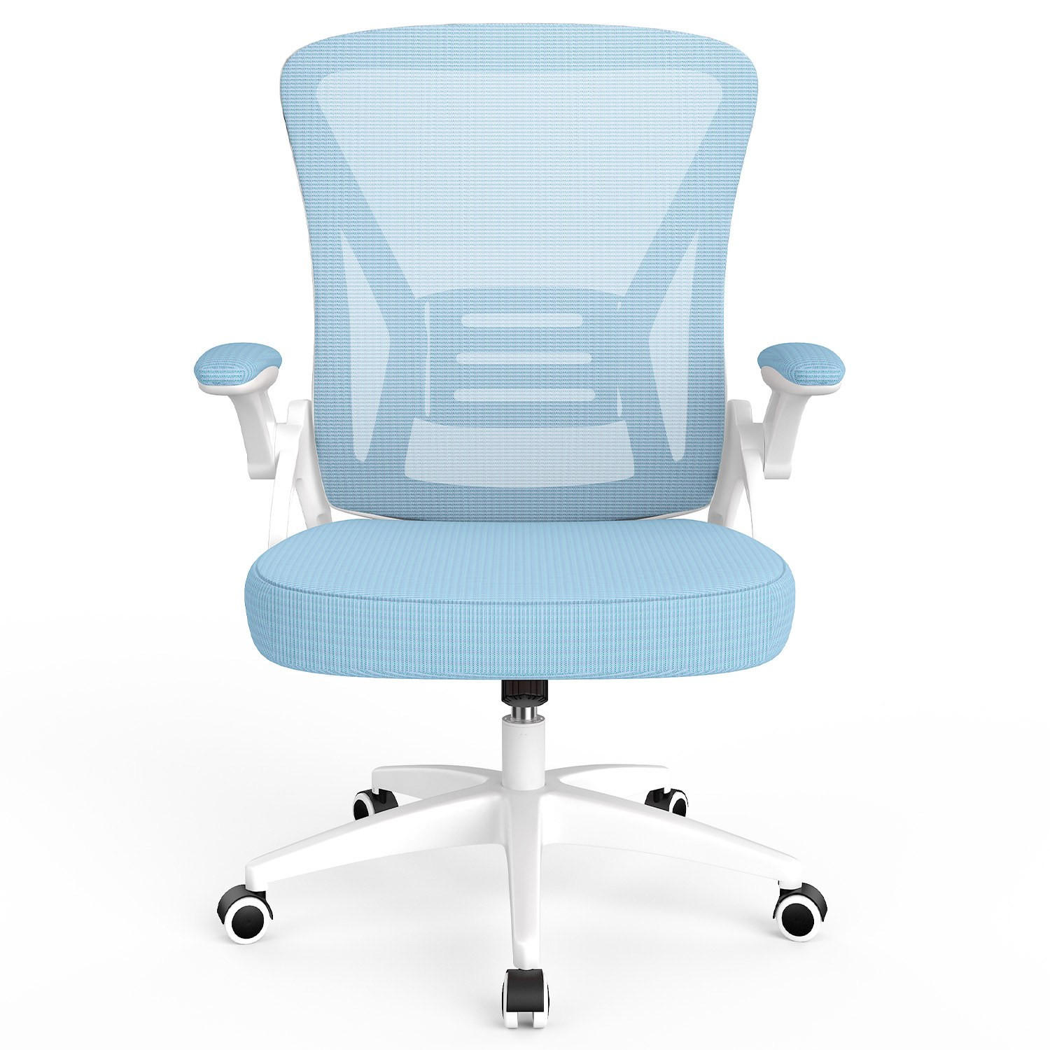 BÜRODREHSTUHL ergonomisch, mittelhohe Rückenlehne, klappbare Armlehnen – Hellblau - Blau, Metall (50/102/50cm) - Rattantree