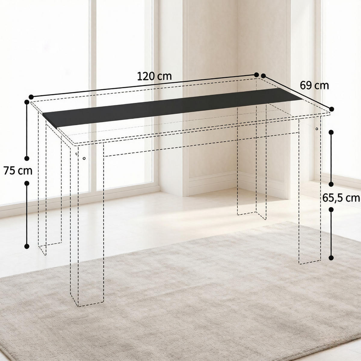 ESSTISCH 120/69/75 cm mit zentralem Design DE-39945 Eiche/Schwarz - Schwarz, Holzwerkstoff (69/120/75cm) - ComfortXL