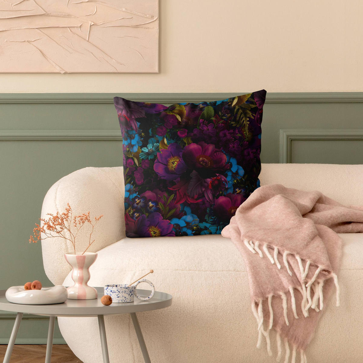 KISSENBEZUG Lila Blüten mit Blauen Blumen 40/40 cm - Violett, Textil (40/40cm) - Bilderwelten