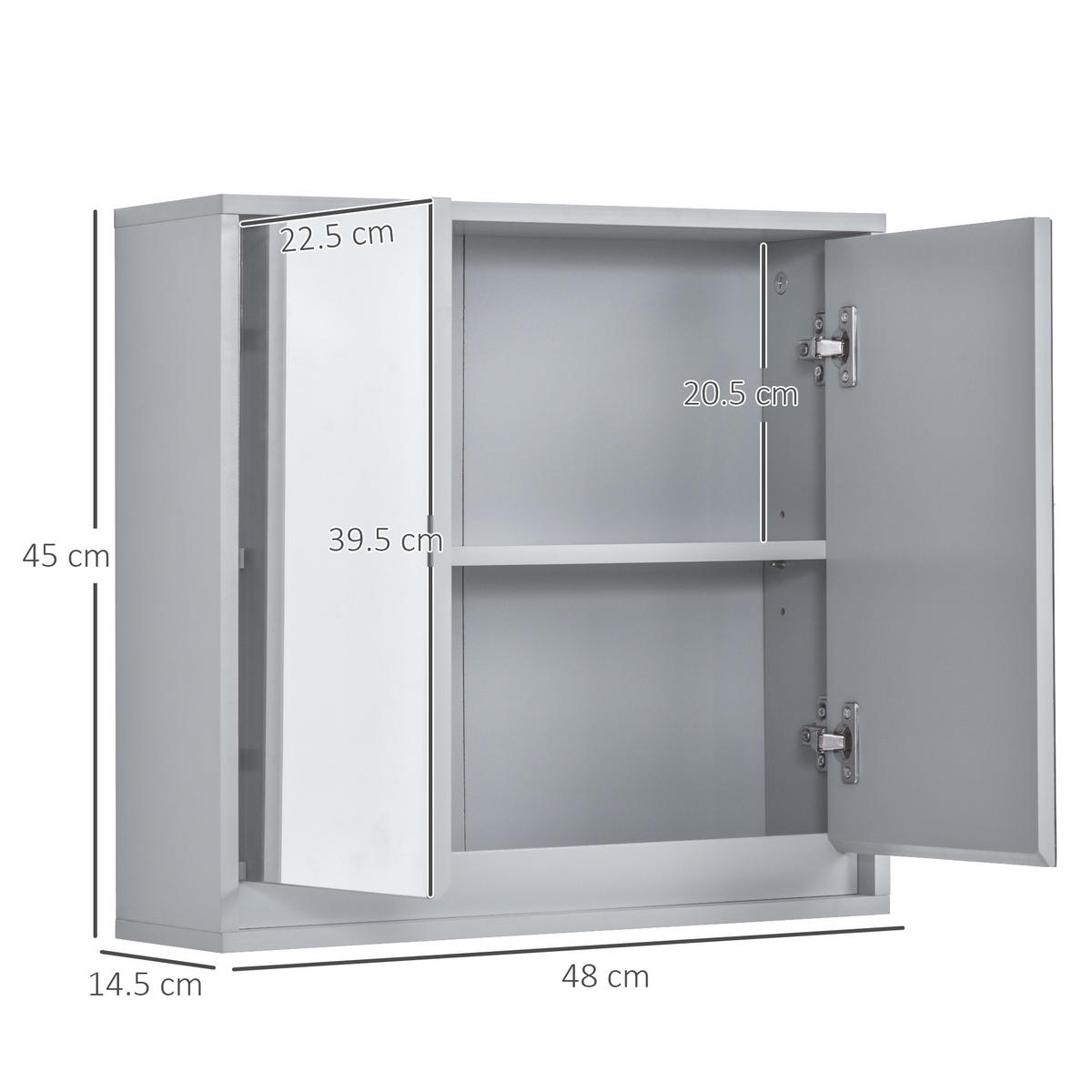 SPIEGELSCHRANK Badezimmer-Spiegelschrank mit 2 Türen, 48 x 14,5 x 45 cm ,Grau - Grau, Glas (48/45/14.5cm) - Vallsero