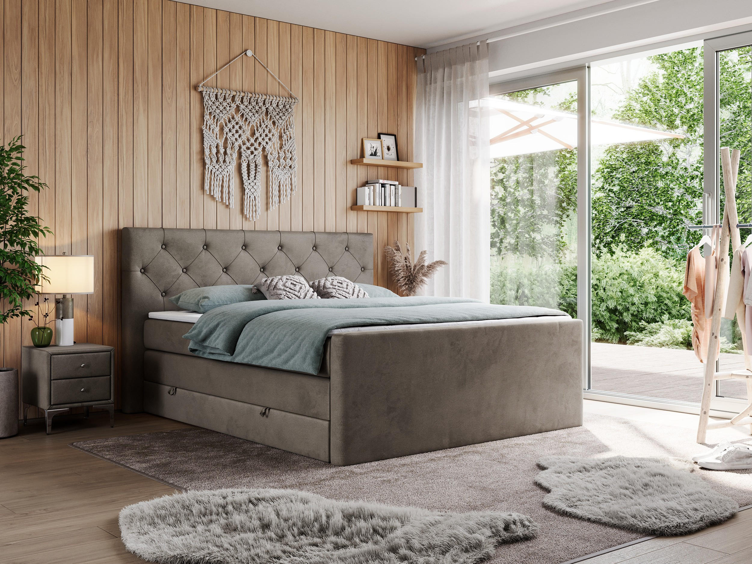 BOXSPRINGBETT KING VELEN 200/200 Braun Velvet - H3 - Braun, Holz/Textil (200/200cm) - MKS