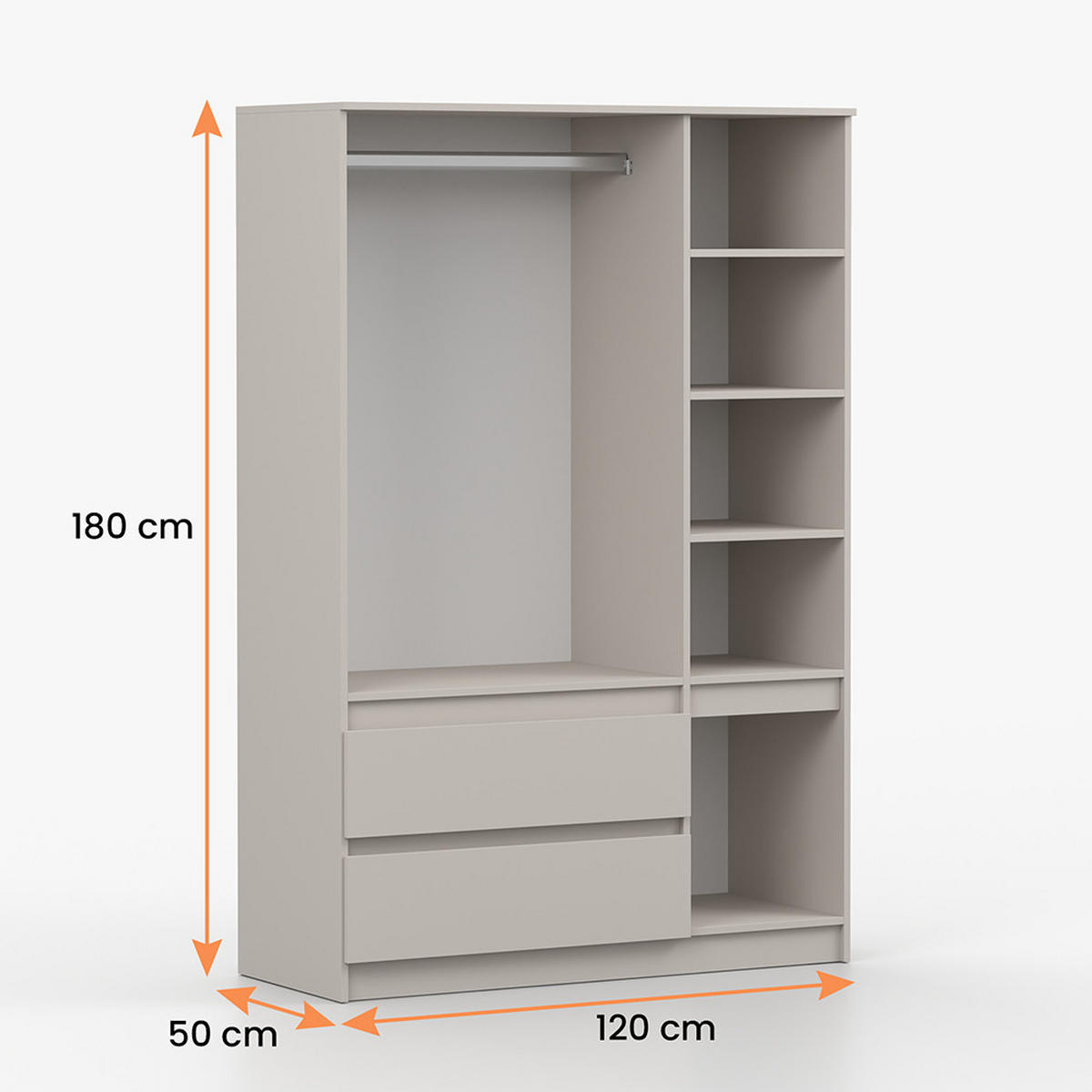 DREHTÜRENSCHRANK SOLO 4D2S II 120 cm Kaschmir/Kaschmir, 4-türig, zwei Schubladen, grifflos - Kaschmir, Holzwerkstoff (120/180/50cm) - imoebel24