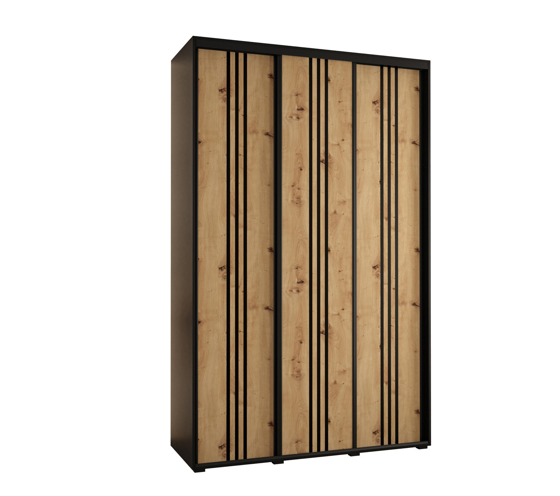 SCHWEBETÜRENSCHRANK 235,2/160/60 3-türig - Schwarz/Eiche Artisan, Holz/Metall (160/235/60cm) - Abiks Möbel