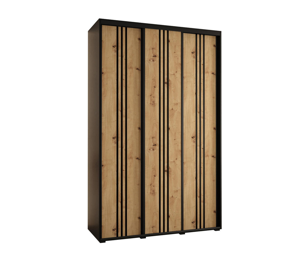 SCHWEBETÜRENSCHRANK 235,2/160/60 3-türig - Schwarz/Eiche Artisan, Holz/Metall (160/235/60cm) - Abiks Möbel
