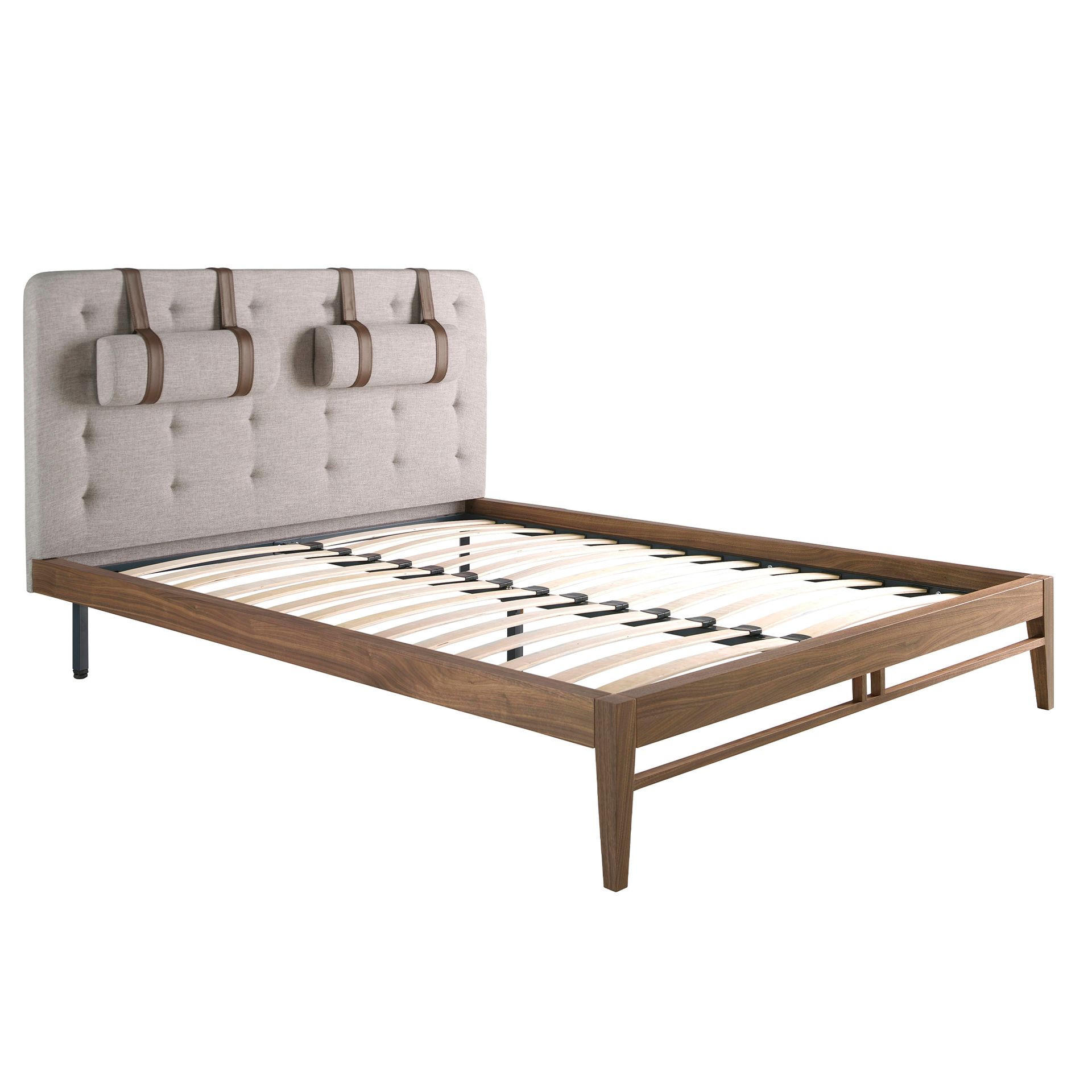 BETT Graues Bett mit Stofftufting 172/216/110 cm - Walnussfarben/Grau, Textil - ANGEL CERDA