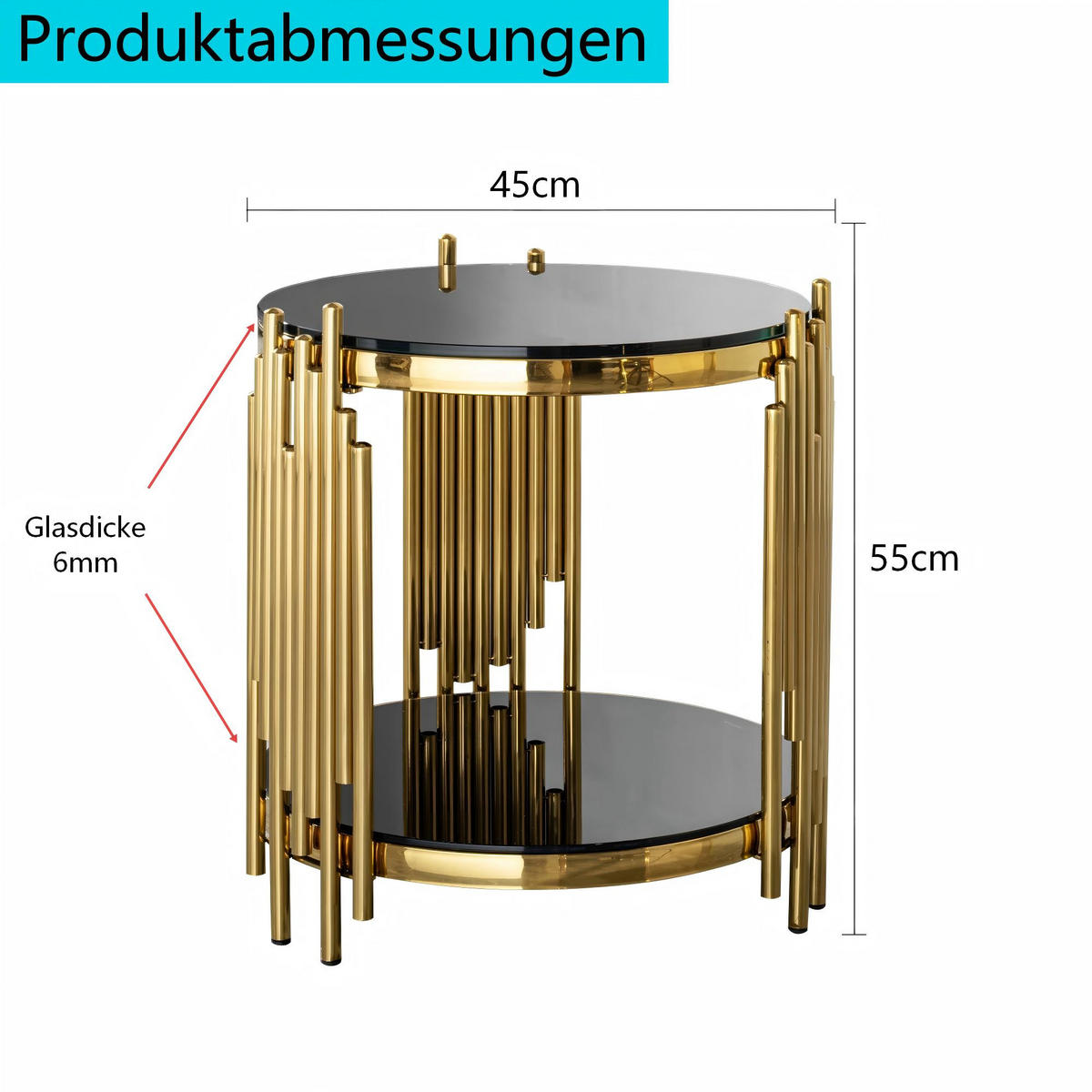 SIDOBORD glas svart & guld, 2 plan - Svart, Metall (45/45/55cm) - Urban Meuble