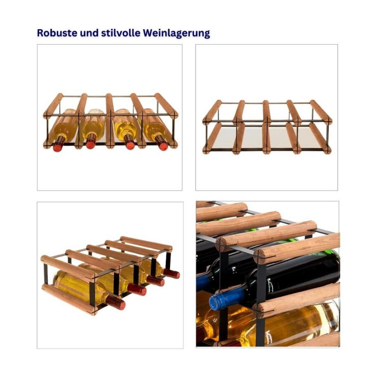 WEINREGAL Vinotega Mod Metal 12,5x42,5x24,5 cm 4x1 Flaschen Massives Kiefernholz Braun Geölt - Braun, Holz (42.5/12.5/24.5cm) - PROREGAL